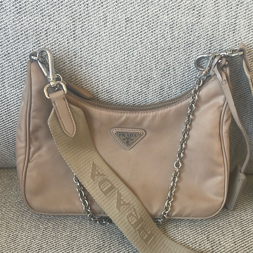 Authentic PRADA Re-Edition 2005 Nylon Crossbody Bag Cream/Tan